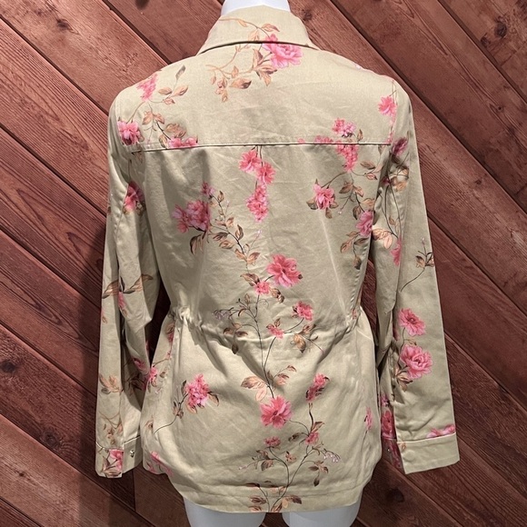 A Loves A Floral Cinched Waist Beige Pink Full Zip Lightweight Jacket Medium - Picture 3 of 12